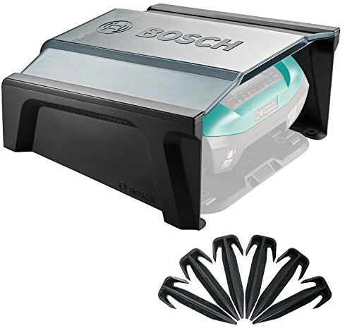 Bosch Garage für Mähroboter Indego 350/400 (Größe: 275 x 500 x 510 mm, im Karton) + 100 tlg. Haken (für Begrenzungskabel)
