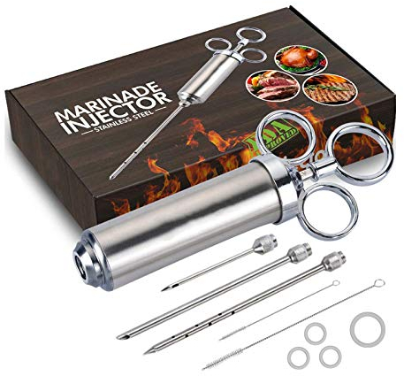 XXSLY Gewürzspritzen-Set aus Edelstahl, Spritze mit 2 Unzen Kapazität, 3 Arten von Nadeln, 2 Reinigungsbürsten, 4 Versiegelungsringe, zum Backen und Kochen von Steakgrills
