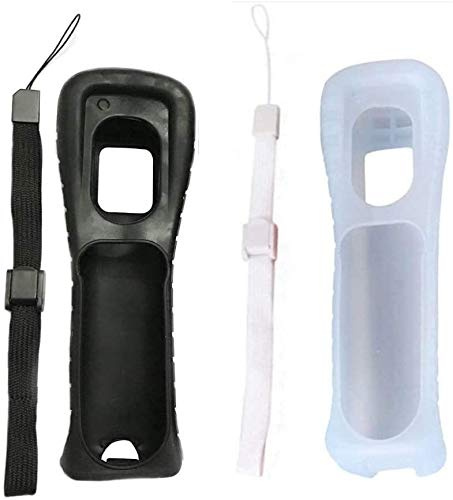 Lot de 2 coques en silicone avec dragonne pour télécommande Nintendo Wii Blanc + noir