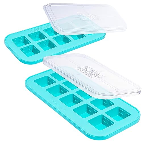 Souper Cubes 2 Esslöffel (30 ml) Silikon-Gefriertablett mit Deckel – perfekt zum Einfrieren von Babynahrung, Kräutern, gehacktem Knoblauch, Saft, Butter und mehr, Babynahrung Gefriertabletts – Aqua –
