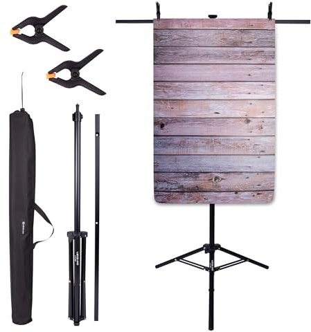 LENS-AID Foto Hintergrund Ständer | Ausfahrbare Flatlay & Blitz Halterung | Stativ mit Querträger für Fotohintergründe, 100-186 cm Höhenverstellung, 28mm Mittelsäule, Schnellverschluss, 2 Klemmen