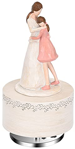 Music Box Sculpted Hand-Painted Embracing Mother & Daughter Musical Figure Warm Birthday Festival Gift for Mom/Daughter