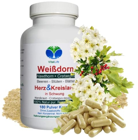 WEISSDORN Weißdorn 180 Kapseln HERZKRAUT Förderung der Durchblutung & Herz-Kreislauf-System. NATUR pur. Weißdornbeeren & Weißdornblätter & Weißdornblüten. OHNE ZUSATZSTOFFE. 27100-180
