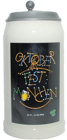 Steinfixx® - Original Oktoberfestkrug 1996 mit Zinndeckel I Jahrgangskrug I Jahreskrug I Wiesnkrug I Sammlerkrug