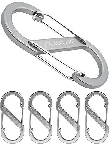 ALPLAKE ® - Juego de 4 mosquetones de material, mosquetón doble, micromosquetón, forma de S, 88 x 40 mm, color plateado