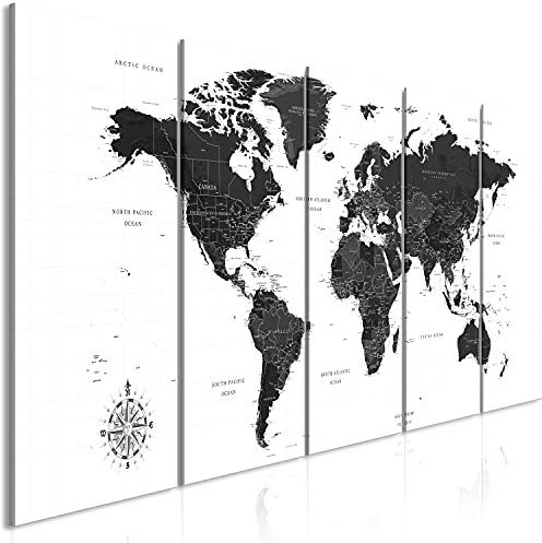 murando Acrylglasbild Weltkarte 150x60 cm 5 Teilig Wandbild auf Acryl Glasbilder Kunstdruck Moderne Acrylglas Platte Wanddekoration Geschenke Heimdekoration Glasbild - schwarz weiß k-A-0422-k-m