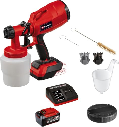 Einhell Akku-Farbsprühsystem TC-SY 18/60 Li Power X-Change (Li-Ion, 18 V, Förderleistung 650 ml/min, 800 ml Farbbehälter, inkl. 2,0 mm und 2,5 mm Düse, 5.2 Ah Akku und Fastcharger)