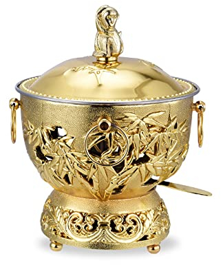 MNSSRN Edelstahl Retro Kleiner heißer Topf, mit Griff, ausziehender Alkoholherd Sukiyaki-Suppentopfdeckel, im Freien Kleiner heißer Topf zum Abendessen,C