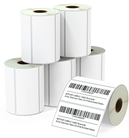 BETCKEY - 102mm x 51mm(4 in x 2 in) Perforées Étiquettes Thermiques pour Code-Barres, Expédition et Usage Multiple Compatible avec les imprimantes Zebra et autres [6 Rouleaux/4500 Étiquettes]