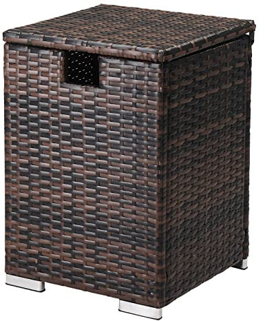 Outvita 15.7in Brown Wicker Propane Tank Storage Table