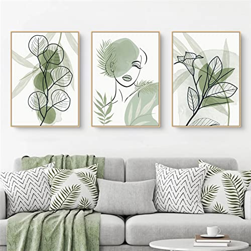 Sarah Duke 3er Set Premium Poster, Abstrakt Grün Blätter Bilder, Leinwand Malerei, Wandkunst Druck Bilder Wanddeko für Wohnzimmer Schlafzimmer, Ohne Rahmen (50x70cm)