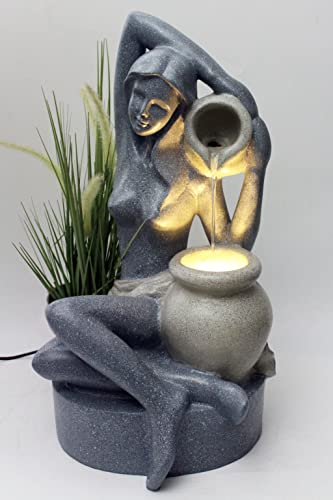 Fuente de jardín con iluminación LED BK861 Fuente de 60 cm con Aspecto de Granito Fuente Interior Fuente de Agua Fuente para terraza Decoración de jardín