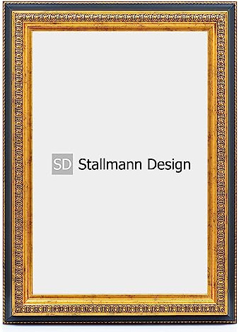 Stallmann Design Barockrahmen “FAME” | 70x100 cm | Gold-schwarz | Echtholz-Bilderrahmen antik | 80 andere Größen verfügbar | Fotorahmen aus Holz im Vintagestyle