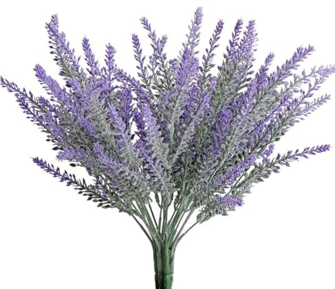 ICEANAQ 12 Artificial Lavender Bouquets, Plastic Decor Imitation Lavender Plants, Wedding Home Decor Office Garden Yard Decor (purple)
