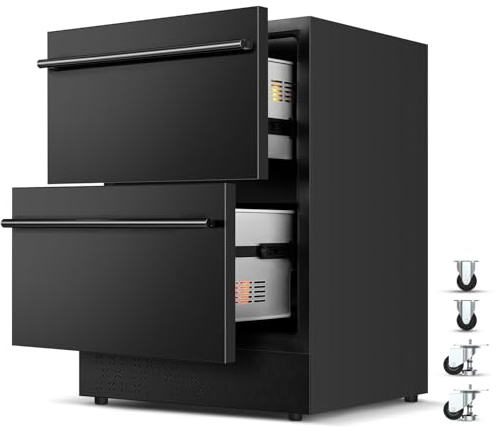 Tylza Under Counter Drawer Fridge 24 Inch, Built-in/Freestanding Beverage Refrigerator for Home and Commercial Use, Stainless Steel Material, Fast Cooling, Low Noise, Black