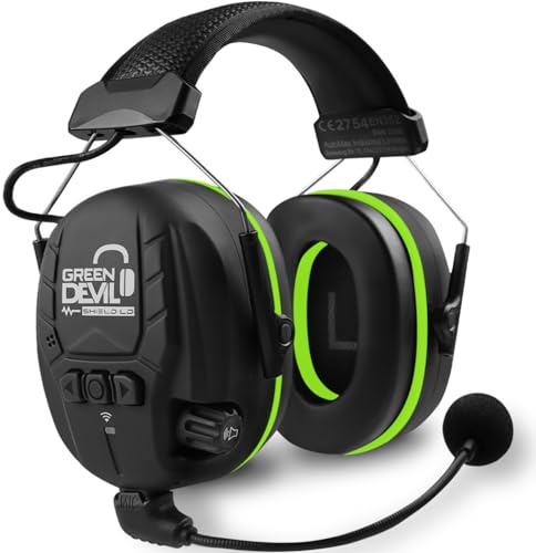 GREEN DEVIL Shield LD Aktiver Gehörschutz - elektronischer Gehörschützer mit Bluetooth 5.3 Technologie Integriertes Mikrofon EN352-konforme SNR 32dB für Mähen und Lärmintensive