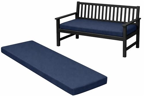 Pinkfairy Garden Bench Seater Outdoor Furniture Rattan Sofa Patio Cushion Sun Lounger Swing Chair Indoor Cushions Floor Seat Rectangle Large Foam Pad (Navy, 3 Seater 143cm x 52cm x 6cm)