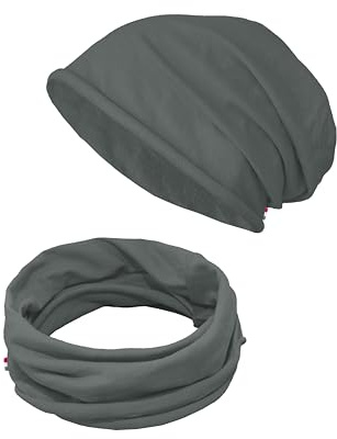 TMK Set di Cappello e Sciarpa per Bambini Scaldacollo e Berretto 100% Cotone cod.1215 (Grigio Scuro, 1 Set Per Bambini)