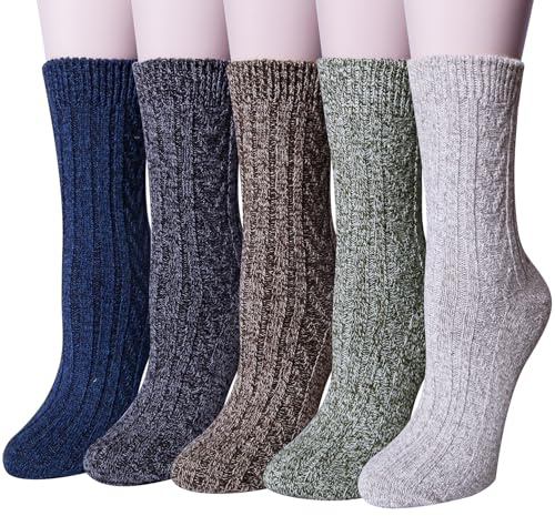 Chalier Finery Damen socken Wollsocken Merino 5 Paare Dicke Warme Socken Wandersocken Thermosocken Wintersocken Atmungsaktiv Outdoor Sportsocken für Dame