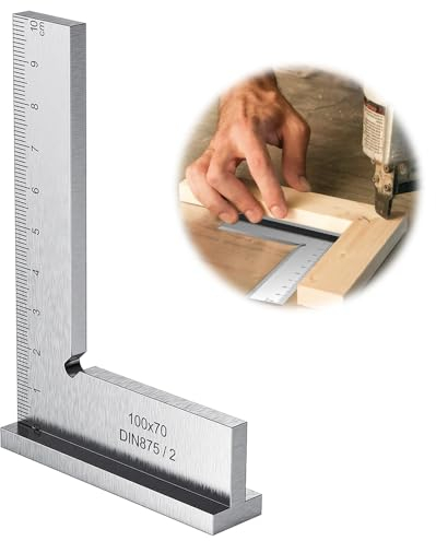 Riisoyu Schlosserwinkel mit Anschlag, 90° Anschlagwinkel aus Edelstahl 100 x 70mm L Edelstahl Zimmermannswinkel Zimmermannswinkel mit Messskala für Vermessung Holzbearbeitung Baufeld