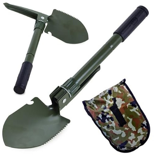 Pala Pieghevole 3 in 1,Paletta, Piccone, Sega Multifunzione, Attrezzi da Giardinaggio, Standard, Zappa, Rastrello, Pala, Artiglio, Acciaio Inossidabile Nero,