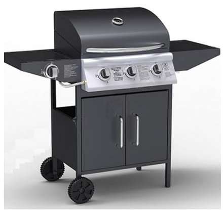 Barbecue Kaldera TimaFox a gas con bruciatore laterale, griglia in acciaio inox per cucina all'aperto e barbecue, con coperhio e ruote per spostamento | camping | giardino | terrazzo