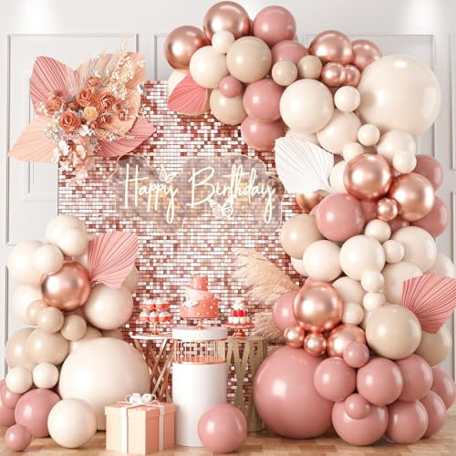 Rose Gold Balloon Arch Kit - 104pcs Dusty Pink Balloons Arch with Pink and Cream Balloons, Rose Gold Balloon for Baby Shower Decorations Girl Engagement Party Birthday Decoration for Girls Women