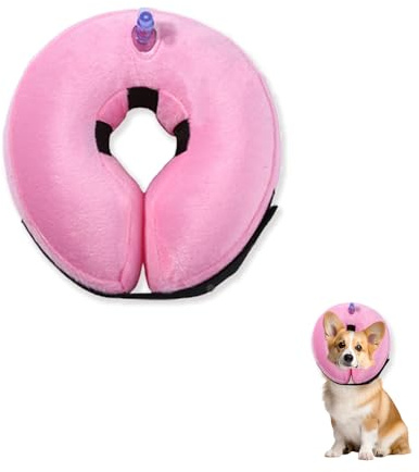 Bieiyhe Halskrause Aufblasbar Rosa Hunde Schutzkragen Weich Halskrause Katze Ring Hundekragen Leckschutz Hund Soft Schutzkragen Hund Einstellbar Wiederherstellung Halsband für Operation