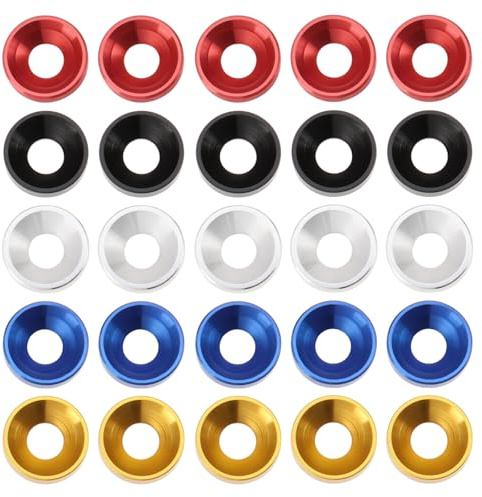 SG Store 25 PCS Arandelas Avellanadas M4 X 10 X 2,5 Mm Juntas Coloridas de Aleación de Aluminio Contiene 5 Piezas Cada Una de Negro/rojo/azul/plata/oro