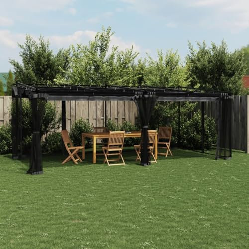 Amorsee Pérgola de Jardín con Techo y Malla, Pérgola de Aluminio 6x3 m, Cenador de Jardín con Techo Retráctil, Poliéster Resistente al Agua y a UV para Patio Terraza Exterior Antracita