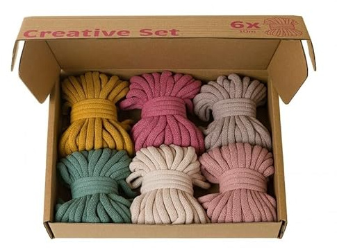 ReWu Jumbo 9mm Creative Set - Vivid - Baumwollkordeln Flechtkordeln Geschenkset Starterset 6-Kordeln DIY Makramee Baumwollkordel Länge: 10m