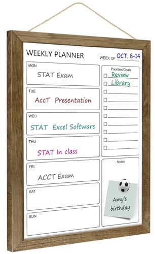 Umtiti 13 x 17 Dry Erase White Board & Weekly Calendar Board, Magnetic Whiteboard for Wall,Solid Wood Rustic Brown Framed Message Board, Planner Board for Office, Home, School（Weekly-3343QZ）
