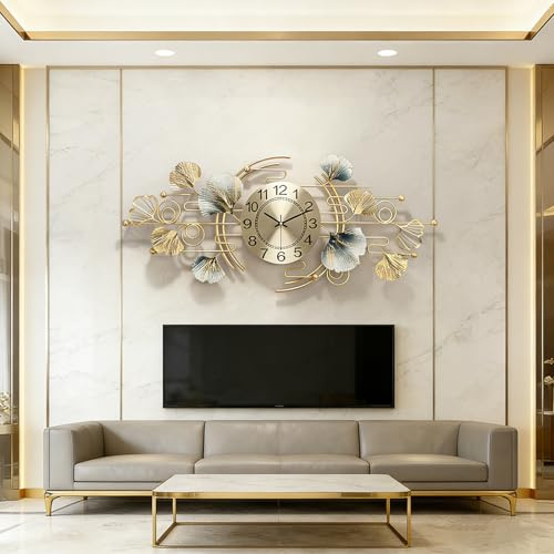 NNYCC Wanduhren für Wohnzimmer Wanduhr Silent Große Moderne Uhr Wandebene Kreative Mode Batteriebetrieben für Zuhause Wand 3D Kunst Dekor,Gold,S