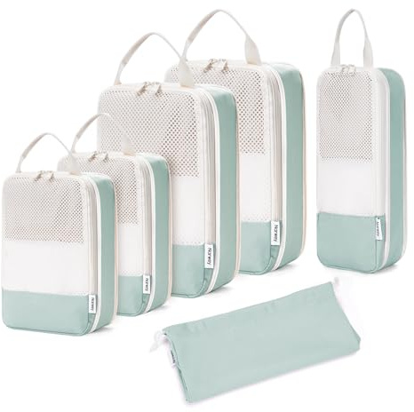 Narwey 6 Sets Compresión Organizador Maletas Bolsos, Compression Packing Cubes, Bolsas Viaje para Mochila, Equipaje de Mano y Maleta, Bolsas Organizadoras Ropa para Viaje Hogar Negocios (verde menta)