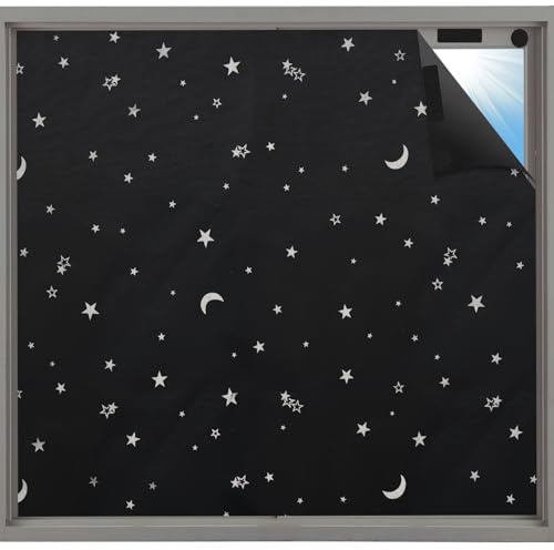 ZOCONE Temporary Blackout Blinds Stick On 200 x 145cm, Patterned Black Out Blinds No Drill for Windows Fits Any Size, Portable Blackout Blind with 20 Self Adhesive Fasteners for Bedroom and Travel