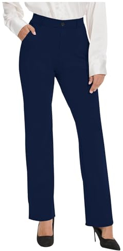 BFSWL Damen Einfarbig Lose Gerade Geschnitten Palazzo Hose Hohe Taille Dehnbar Lounge Hose Anzughose Damen Schwarz Business Büro Freizeithose mit Taschen, Gerade und Knitterfrei, Modisch und Elegant