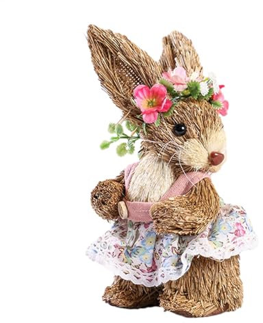 Conejos de paja de Pascua - conejos decorativos de Pascua, estatua de jardín de conejo | Figura de conejo de paja natural, estatuas de conejo de Pascua coleccionables para jardín, sala de patio