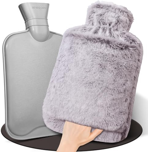 HAOCEE Bouillotte Eau Chaude,2L Grande Bouillotte Moelleuse, Bouillottes Avec Poche Kangourou, Bouillotte Chaude Chauffe Main/Ventre/Cou, Bouillote Antifuite (Marron)