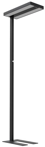 Oktaplex Lyse Büro Stehleuchte mit Sensor dimmbar schwarz Deckenfluter | 4000K Neutralweiß, 10400lm, UGR<19, 80W LED, Tageslicht- & Präsenzsensor, Aluminium, 195cm