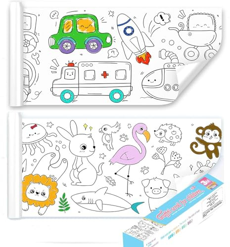 JOYVOVO 2 rollos Rollo de Dibujo para Niños, 30 * 300cm Papel de Pintura Autoadhesivo, Rollo Para Colorear, Rollo de Pintura para Niños, Juguetes de Pintura Educativos para 3+ Años Niñas Niños