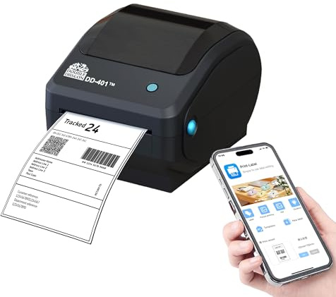 Double Dragon DD-401 | 4” Direct Thermal Label Printer (203 DPI, USB, Bluetooth & Wi-Fi) | Compatible with Windows, Mac (USB only), Android & iOS | Auto Calibration, Large Capacity