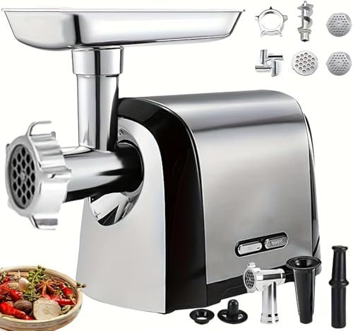 Electric Meat Grinder 3200W Heavy Duty Mincer with 3 Grinding Plates and 2 Stuffing Tubes for Sausages, Bread Crumbs, and Sauces - Ideal for Home and Commercial Use