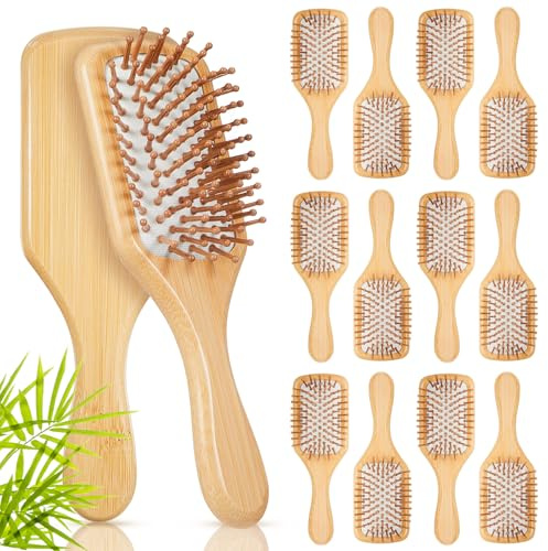 Tessco for you 12 cepillos de pelo de bambú para mujer, cepillo de madera a granel, masaje del cuero cabelludo, cerdas de bambú, antiestático, grabado para hombres, regalo para el día del padre, boda