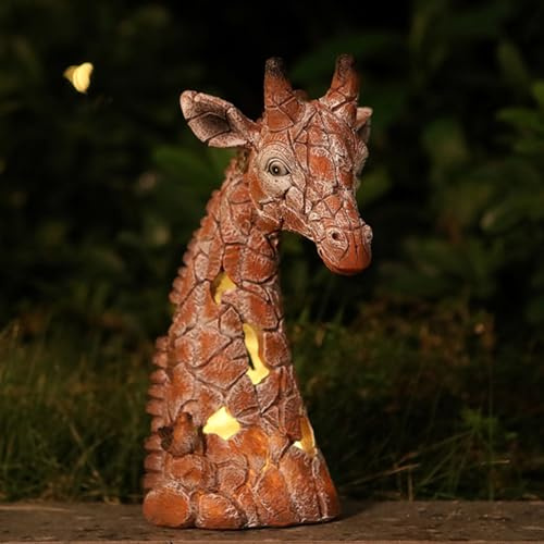 Solargiraffen-Statue für Garten & Außenbereich - Wasserdichte Garten deko aus Harz mit Steinoptik - Tierfigur für Rasen, Terrasse & Balkon - Geburtstagsgeschenk für Mama, Oma, Frauen (Giraffen-A)