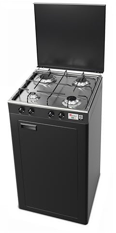 Parker Cuisinière à gaz GPL 4 feux avec soupape de sécurité gris graphite et plan en acier inoxydable avec meuble porte-bouteille fabriqué en Italie - 541GSPGPS