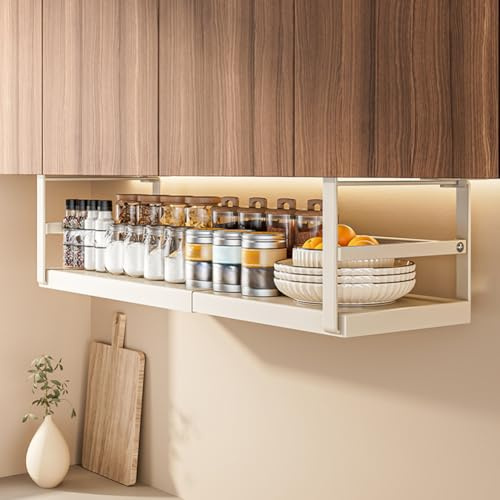 Étagère suspendue - Panier de rangement extensible sous l'étagère - En métal - Réglable - Pour cuisine, bureau, garde-manger, bureau - 27 à 45 cm
