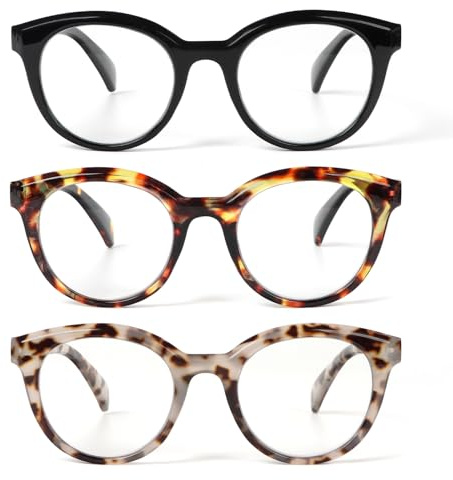 MMOWW 3 Pares Gafas de Lectura Anti Luz Azul Redondas para mujer moda Gafas Retro con Montura Redondo
