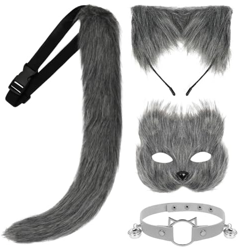 BSBUY Fuchsschwanz Cosplay Set für Erwachsene Fuchskostüm Realistischer Kunstfell Schwanz mit Klammer für Kostüm Waschbar Fuchsschwanz Weicher Fuchs Schwanz Fox Tail Fuchs Kostüm Anime Cosplay