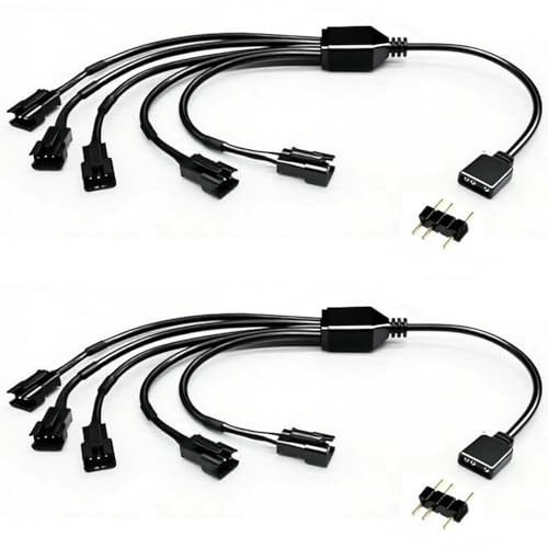 RUNCCI-YUN 2 PCS 1 to 5 ARGB Extension Cable 5V 3 Pin Female to SM 3 Pin Male Splitter Cable ARGB Fan Splitter for RGB Fans, LED Strips(Black)