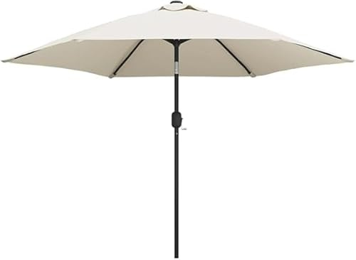 Parasol de Jardin Extérieur, 3 mètres Blanc Sable, Mât en Acier 38 mm, Parasol Terrasse et Balcon, Toile Polyester Résistante aux UV, 6 Baleines, Inclinaison Réglable, Parasol Plage Anti-Vent